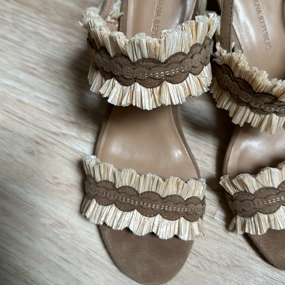 Banana Republic Raffia Block Heel Sandals Size 8 Beige Rare. - Picture 4 of 10